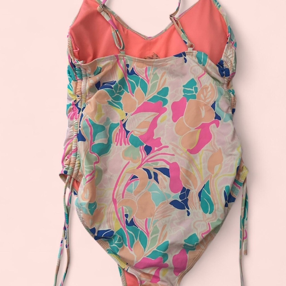 Pink and Blue Artistic One Piece Swimsuit - Picture 3 of 4